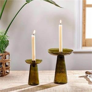 Nkuku Avyn Recycled Glass Candle Holder Forest Green Large